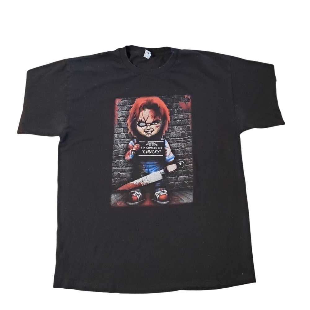 Chucky Adult Chucky Mugshot Horror Slasher Black T-Shirt Large